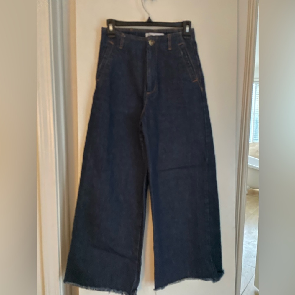 ZARA Cotton Dark Wash Denim Jeans/Trousers High Rise Wide Leg NWOT new!